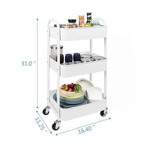 MAX Houser 3-Tier Rolling Utility Cart with Caster Wheels,Easy Assembly, for Kitchen, Bathroom (White) - color: White, size: 3-Tier Standard Cart