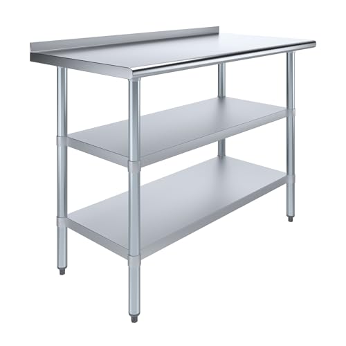AmGood Stainless Steel Work Table with 1.5" Backsplash and 2 Shelves | NSF (48" Long x 24" Deep) - size: 48" Long x 24" Deep