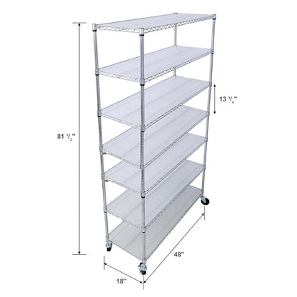 7-Tier Shelf, Adjustable Wire Metal Rack Shelving, Heavy Duty Standing Storage Shelves, Garage, Kitchen, Office, Bathroom, Shelfs Easy Assembly, 48" W x 18" D x 82" H Wheels, Chrome - color: Chrome, size: 7-tier 48"W x 18"D x 81.5"H Wheels