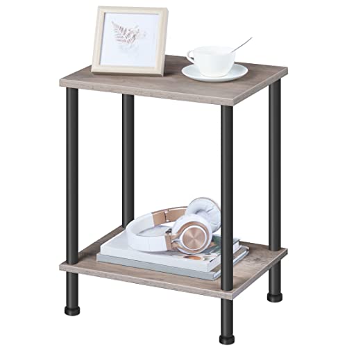 HOOBRO End Table, Small Side Table, Nightstand with 2-Layer Storage Shelves, Sofa Table for Small Spaces, Living Room, Bedroom, Stable Frame, Easy Assembly, Greige and Black BG09BZ01 - color: Greige + Black