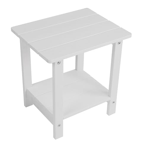 Small Leisure Line Side Table, 2-Tier Adirondack Side Table Outdoor with Open Shelf, 16 in Wooden Deck Table for Patio Porch Pool, 200 Lbs Capacity, Easy Assembly (White) - color: White