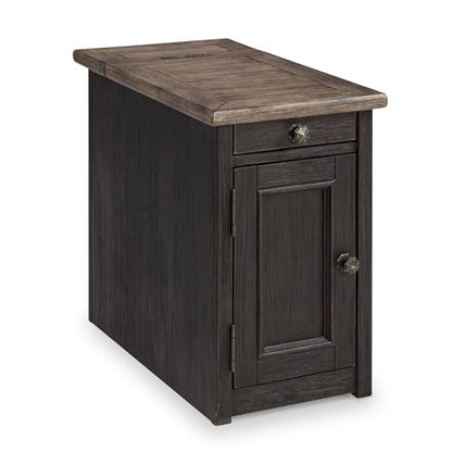 Signature Design by Ashley Tyler Creek Rustic Chair Side End Table with Pull-Out Tray & USB Ports, Brown - color: Blackish Brown
