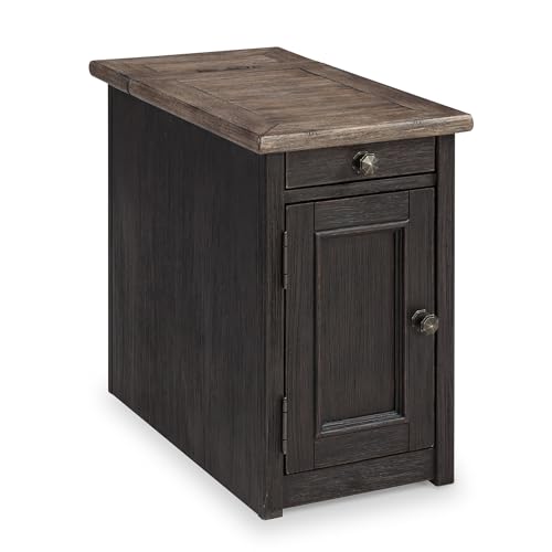 Signature Design by Ashley Tyler Creek Rustic Chair Side End Table with Pull-Out Tray & USB Ports, Brown - color: Blackish Brown