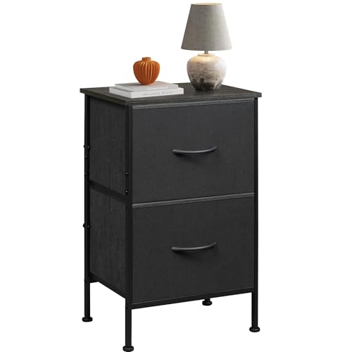 WLIVE Night Stand, Small Dresser with 2 Drawers & Wooden Top, Nightstand with Fabric Bins, Bedside Table End Table for Bedroom, Closet, Entryway, College Dorm, Black - color: Black, size: 11.8"D x 15.7"W x 24.9"H