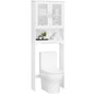 Yaheetech Over The Toilet Storage Cabinet with Double Tempered Glass Doors and Adjustable Shelf, Freestanding Bathroom Storage Rack, 66 Inches Height - color: White