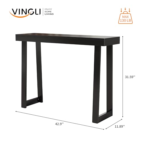 VINGLI 42.9" Black Console Table, Solid Wood Entryway Table, Narrow Sofa Table Behind Couch, Thin, for Living Room, Entrance, Hallway, Foyer, Bedroom, Office - color: Black, size: 42.9