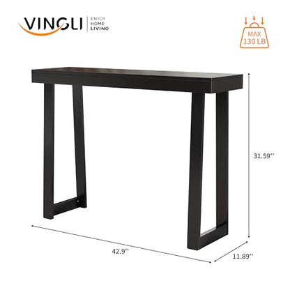 VINGLI 42.9" Black Console Table, Solid Wood Entryway Table, Narrow Sofa Table Behind Couch, Thin, for Living Room, Entrance, Hallway, Foyer, Bedroom, Office - color: Black, size: 42.9