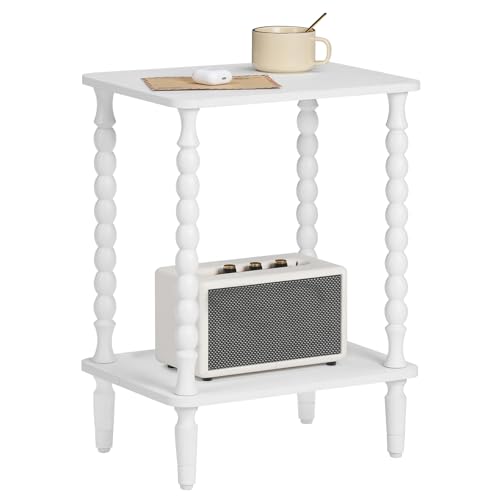HOOBRO End Table, 2-Tier Small Side Table with Spindle Legs, Nightstand with Storage Shelves, Sofa Side Table, for Small Space, Living Room, Bedroom, White WT189BZ01 - color: White