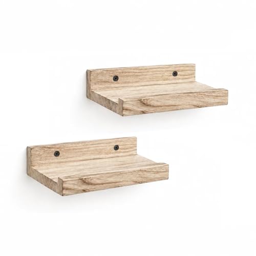 Z metnal Mini Floating Shelves, Small Natural Wooden Display Wall Shelf for Bedroom Living Room Entryway, Light Brown, 8 inch - color: Light Brown, size: 8 Inch