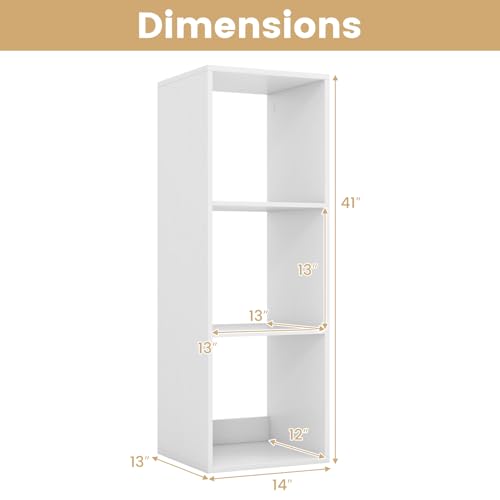 3 Cube Storage Organizer, 3 Tier Floor Standing Bookcase, Small Bookshelf for Small Spaces, Wooden Open Display Shelf for Living Room, Bedroom, Study, White Bookshelf with Open Back - size: 3 Cubes