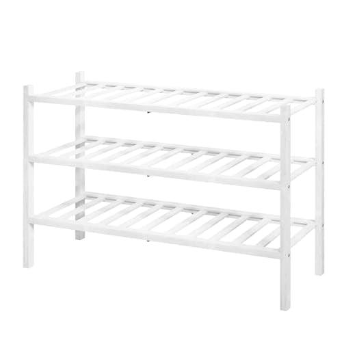 Kitsure Bamboo Wooden Shoe Rack for Closet - Stackable Shoe Organizer with Modular Structure, Space-Saving Shoe Shelf for Entryway, Living Room, Bedroom, 26.8" Wide - 3 Tiers, White - color: White, size: 26.8"wide - 3 Tiers
