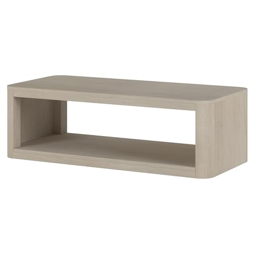 Henn&Hart 47" Rectangular Low-Profile Coffee Table with Open Storage Shelf for Living Room, Family Room, or Office, Beech White - color: Beech White