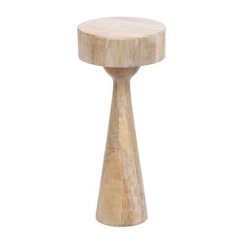 Kate and Laurel Solbrett Transitional Sophisticated Round Drink Table; 10 x 10 x 22; Natural Wood; Sculptural Bedroom Nightstand with Unique Pedestal Table Design for Use as Indoor Plant Stand - color: Natural