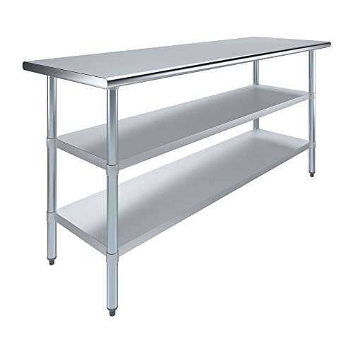 Stainless Steel Work Table with 2 Shelves | Metal Utility Table | Commercial & Residential NSF Utility (Stainless Steel Table with 2 Shelves, 72" Long x 24" Deep) - size: 72" Long x 24" Deep