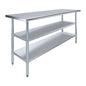 Stainless Steel Work Table with 2 Shelves | Metal Utility Table | Commercial & Residential NSF Utility (Stainless Steel Table with 2 Shelves, 72" Long x 24" Deep) - size: 72" Long x 24" Deep