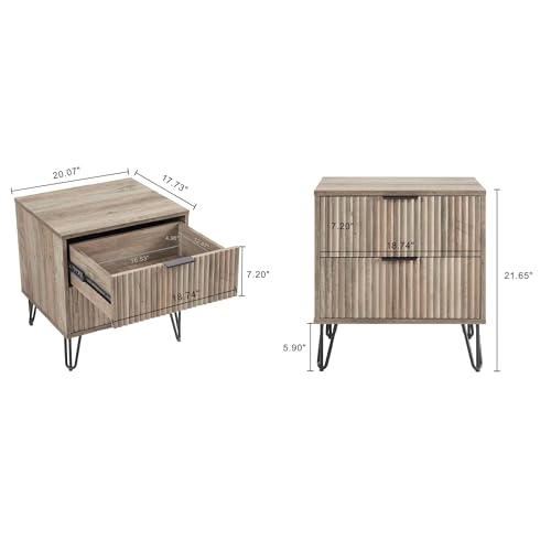 20" Sturdy Metal Legs Small Nightstand, Modern Nightstand with Textured Drawers, Storage Cabinet for Indoor Home use, Grey - color: Grey