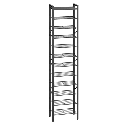YATINEY 12-Tier Narrow Shoe Rack, Tall Shoe Rack for 12-24 Pairs, Slim Shoe Storage Organizer with Wooden Top, Space Saving, Metal Frame, for Entryway, Black SS61BB - color: Black, size: 16.5" x 10.4" x 80.4"