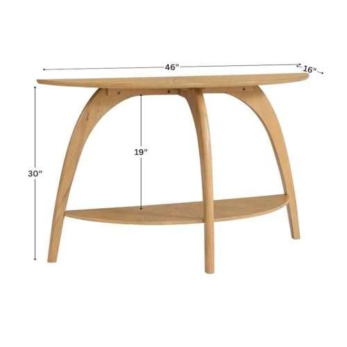Martin Svensson Home LAX Mid Century Wood Sofa Console Table, Blonde | Retro Modern, Half-Moon Table with Lower Shelf, for Living Room or Entryway - color: Blonde