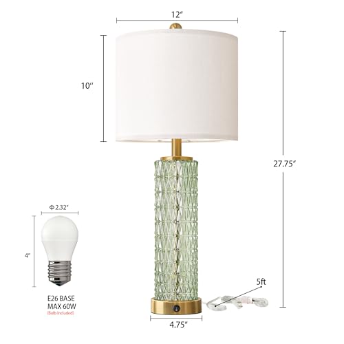 Oneach 27.75" Modern Table Lamps Set of 2, Green Bedside Lamp with Glass Nightlight, USB A+C, Unique Desk Lamps for Living Room, Bedroom, Nightstand, End Table (2 Bulbs Included) - color: Green - White Shade