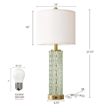 Oneach 27.75" Modern Table Lamps Set of 2, Green Bedside Lamp with Glass Nightlight, USB A+C, Unique Desk Lamps for Living Room, Bedroom, Nightstand, End Table (2 Bulbs Included) - color: Green - White Shade