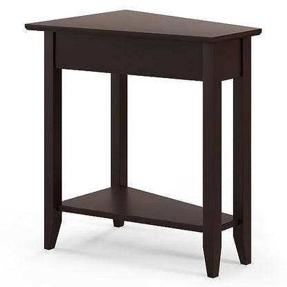 GIANTEX Wedge End Table, Triangle Side Table with Storage Shelf and Solid Wood Legs, Recliner Table, 24.5" Tall Nightstand, Modern Narrow Accent Table for Small Space Living Room, Espresso - color: Espresso