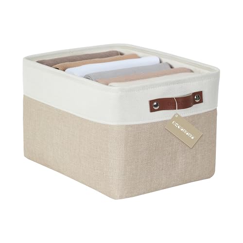 DECOMOMO Storage Bins, Large Fabric Storage Baskets for Shelves, Decorative Linen Closet Organizer, 15 x 11 x 9.5 inches (Beige & White, 1 Pack) - color: Beige and White, size: Large/1P
