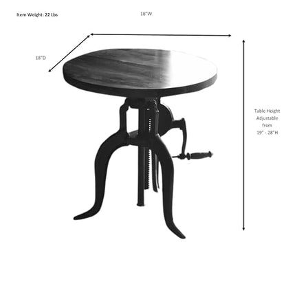 Carolina Chair & Table Adjustable Hand Crank 18" Wooden Top Rustic Side Table - Cast Iron Base Round Accent Table for Farmhouse, Living Room, or Bedroom (Chestnut/Black) - color: Chestnut/Black