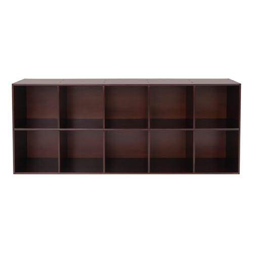 10 Cube Storage Organizer,Pine Wood Bookshelf,59" Tall Open Bookcase,11.8" Wide Narrow Display Shelf - Baking Paint Finish Floor Standing Shelves for Living Room,Bedroom,Home Office - size: 10-Cube-Wood-1