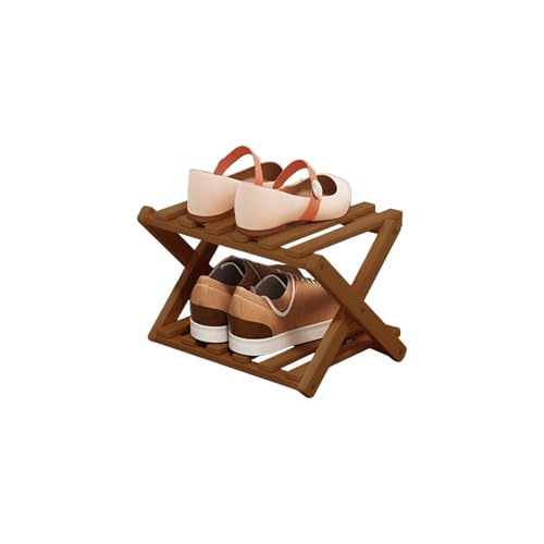 YYW Bamboo Shoe Rack for Entryway, Free Standing Shoe Racks Shelf Closet, Widen Foldable Vertical Shoe Storage Organizer for Living Room - color: Tawny-2 Layers