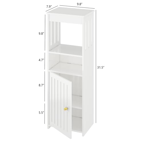 5-Tier Narrow Bathroom Cabinet, 9.8" W X 31.5" H | White PVC Material, Rack, Holder, Fits Small Spaces, for Toilet Side, Laundry Room, Kitchen, Easy Assembly - size: 7.9"D x 9.8"W x 31.5"H