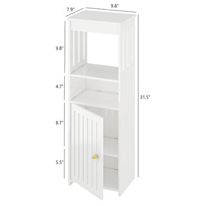 5-Tier Narrow Bathroom Cabinet, 9.8" W X 31.5" H | White PVC Material, Rack, Holder, Fits Small Spaces, for Toilet Side, Laundry Room, Kitchen, Easy Assembly - size: 7.9"D x 9.8"W x 31.5"H