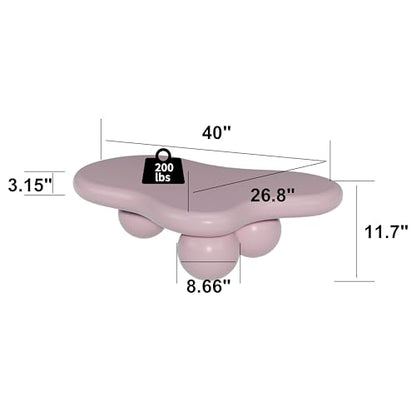 40” Cloud Coffee Table with 3 Ball Legs, Modern Irregular Center Table for Living Room, Low Cute Small MDF Tea Table for Bedroom, Space Apartment-Pink - color: Cloud-40" Pink