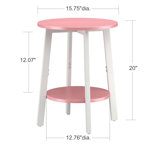 sthmec Side Table, Small Round End Table with Storage Shelf for Small Space, 2-Tier Bedside Table Sofa Couch Table, Round Accent Table Nighstands for Living Room, Bedroom, Pink - color: Pink