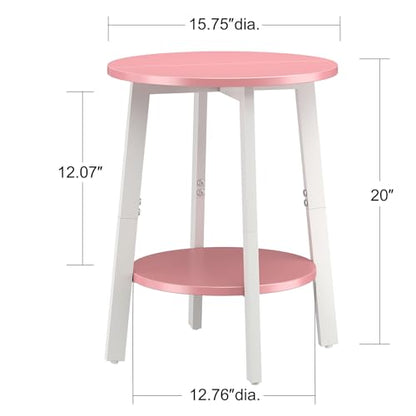sthmec Side Table, Small Round End Table with Storage Shelf for Small Space, 2-Tier Bedside Table Sofa Couch Table, Round Accent Table Nighstands for Living Room, Bedroom, Pink - color: Pink