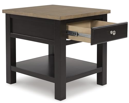 Signature Design by Ashley Drazmine Casual End Table with 1 Lower Shelf, Light Brown & Black - color: Light Brown & Black