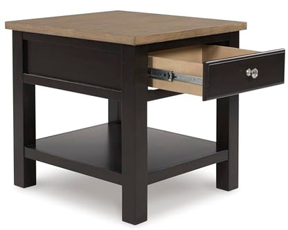 Signature Design by Ashley Drazmine Casual End Table with 1 Lower Shelf, Light Brown & Black - color: Light Brown & Black