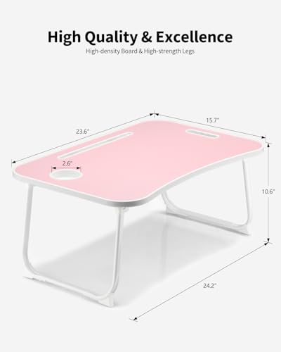 Foldable Lap Desk, Laptop Bed Desk, Portable Lap Table, Laptop Bed Table with Cup Holder & Tablet Slot & Lifting Handle for Working Writing Drawing & Eating - Baby Pink - color: Baby Pink