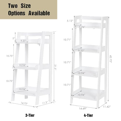 UTEX 4-Tier Ladder Shelf, Freestanding Bathroom Shelf, Open Wood Shelving Unit, Bathroom Floor Ladder Shelf (White) - size: 4-Tier