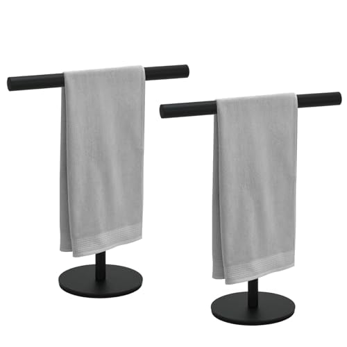 2 pcs T-Shape Towel Holder, T-Shape Freestanding Countertop Towel Rack, Towel Bar for Bathroom Kitchen (Black) - color: Black-2pcs