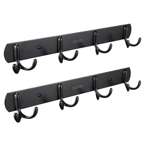 SOLVEX Coat Rack Wall Mount,2 Pack Coat Hooks Wall Mount, Hat Rack Key Holder Bag Hanger for Wall,Wall Hooks for Hanging,Purse Hanger Towel Hooks for Bathroom SP-60302-N - color: Black, size: 2 Pack-4 Hooks