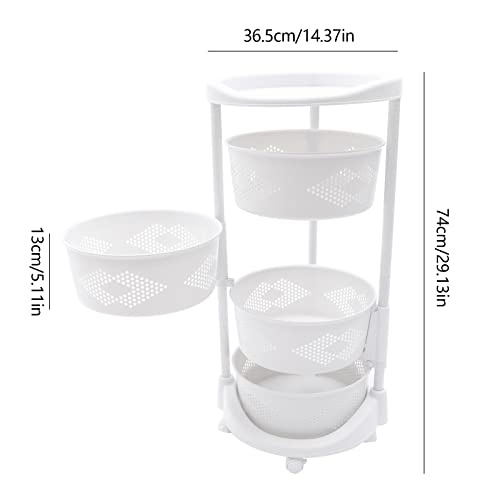 4-Tier Adjustable Kitchen Storage Rack,4 Layer Rotating Vegetable Organizer with Lockable Casters,Multi-Layers Rotatable Baskets for Kitchen Bathroom Living Room,White - size: 4-Tier