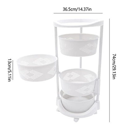 4-Tier Adjustable Kitchen Storage Rack,4 Layer Rotating Vegetable Organizer with Lockable Casters,Multi-Layers Rotatable Baskets for Kitchen Bathroom Living Room,White - size: 4-Tier