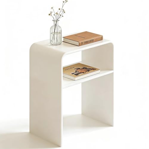 White Acrylic 2-Tier End Table – 23.6”H Modern Nightstand with Shelf, Sturdy Bedside Storage for Bedroom, Living Room, Home Office, No Assembly Required - size: white