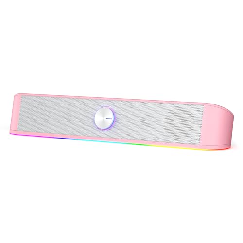 Redragon GS560 RGB Desktop Soundbar, 2.0 Channel Computer Speaker with Dynamic Lighting Bar Audio-Light Sync/Display, Touch-Control Backlit with Volume Knob, USB Powered w/ 3.5mm Cable, Pink - color: Pink