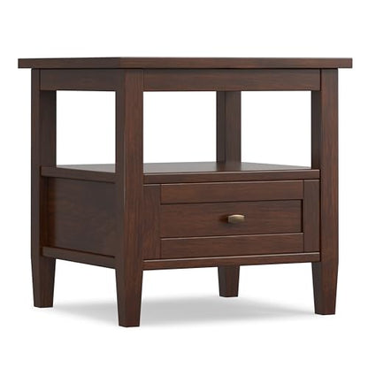 SIMPLIHOME Warm Shaker End Table - 20 inch Wide Solid Wood Side Table in Russet Brown, Transitional Accent Table for Living Room with Drawer and Lower Shelf - color: Russet Brown, size: 20 inch, style: End Table