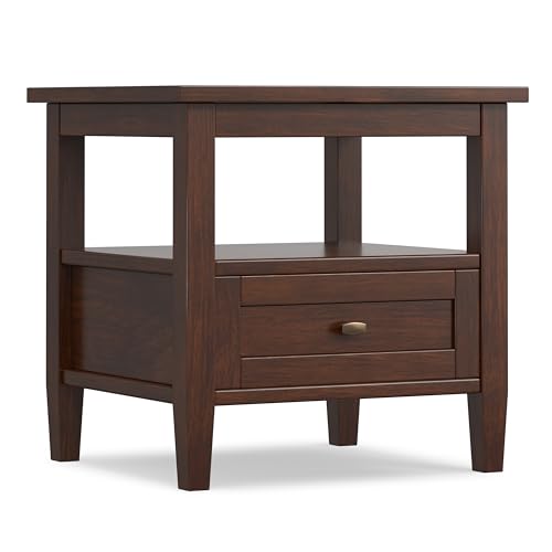 SIMPLIHOME Warm Shaker End Table - 20 inch Wide Solid Wood Side Table in Russet Brown, Transitional Accent Table for Living Room with Drawer and Lower Shelf - color: Russet Brown, size: 20 inch, style: End Table