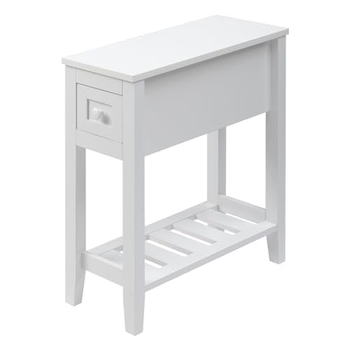 Narrow Side Table for Small Spaces, White, Set of 1, 24" L x 8.5" W x 24" H - size: 1 set White