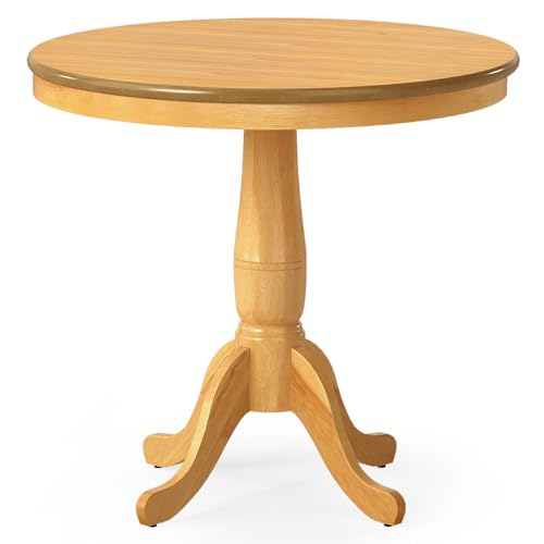 Giantex Round Dining Table for 2-4 People, 32" D X 30" H Wooden Kitchen Table with Spacious Tabletop, Pedestal Base, Leisure End Tables for Bar, Kitchen, Dining Room, Restaurant, Natural - color: Natural, size: 32"Dx30"H