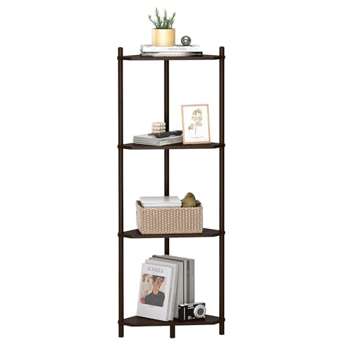 Wisuce Brown Small Corner Shelf Stand, 4-Tier Bamboo Corner Bookshelf | Space-Saving Narrow Corner Shelf | Bathroom Corner Shelf | Shelves for Bedroom, Living Room, Kitchen & Plant Display - color: Brown, size: 4 Tier
