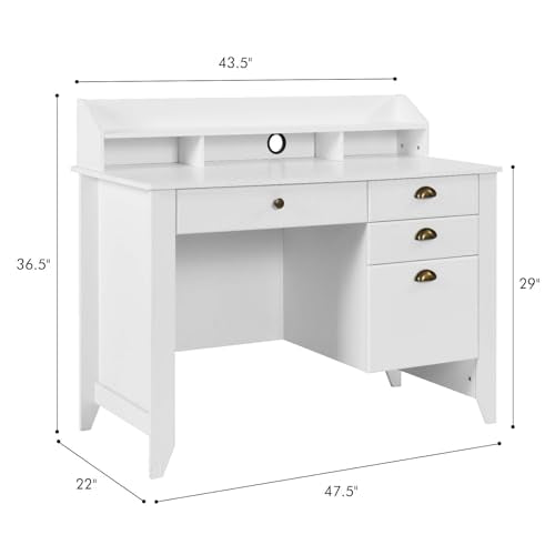 Catrimown Computer Desk with Drawers and Hutch, 47 Inch Home Office Desk with File Drawers, Student Girls Desks, Teens Writing Table with Hutch, Small Desk with Drawer for Bedroom, White - color: White Oak